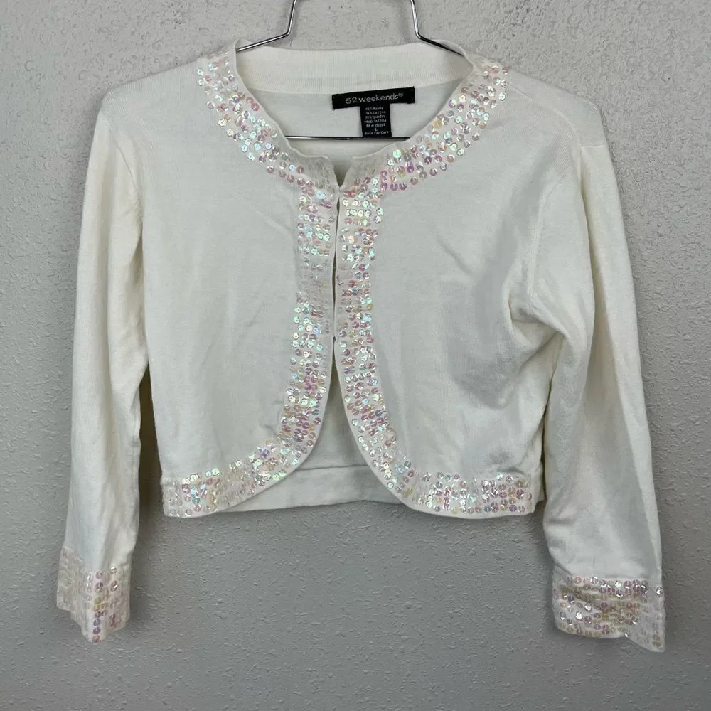 52 Weekends Sequined Cardigan Sweater Top Size L EUC - Picture 1 of 4